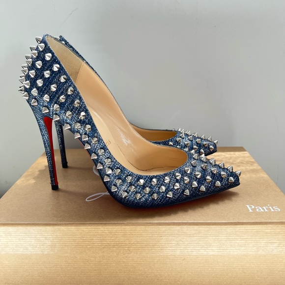 Christian Louboutin FOLLIES SPIKES 100 LAME LUX - Picture 2 of 16